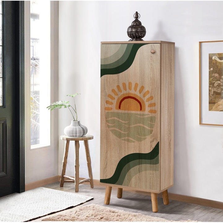 Cipőszekrény, Woody Fashion, 50x135x38cm, 100% melamin, tömörfa lábak, 3 polc