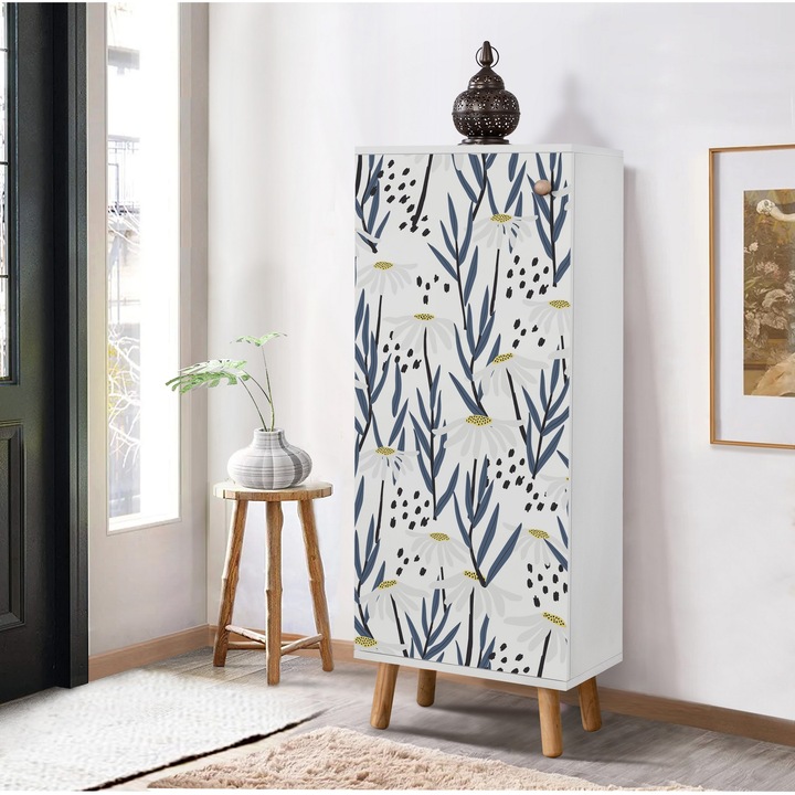 Dulap pantofi, Woody Fashion, 50x135x38cm, 100% melamina, picioare din lemn masiv, 3 rafturi