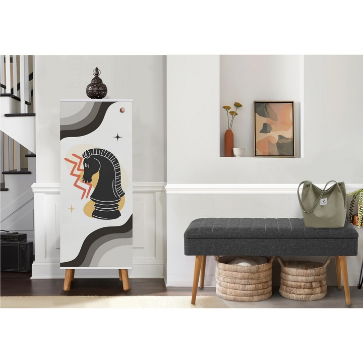 Előszoba bútor szett, Woody Fashion, 100% melamin, fa lábak, 50x135x38cm, 105x50x40cm