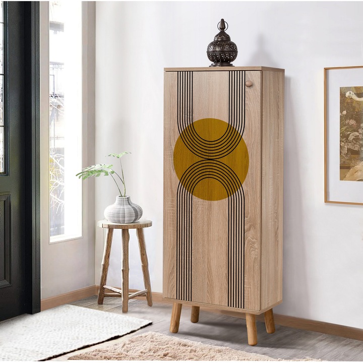 Dulap pantofi, Woody Fashion, 50x135x38cm, 100% melamina, picioare din lemn masiv, 3 rafturi