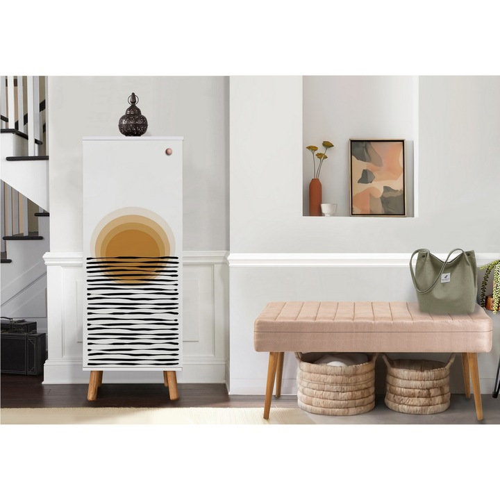 Előszoba bútor szett, Woody Fashion, 100% melamin, fa lábak, 50x135x38cm, 105x50x40cm, bársony