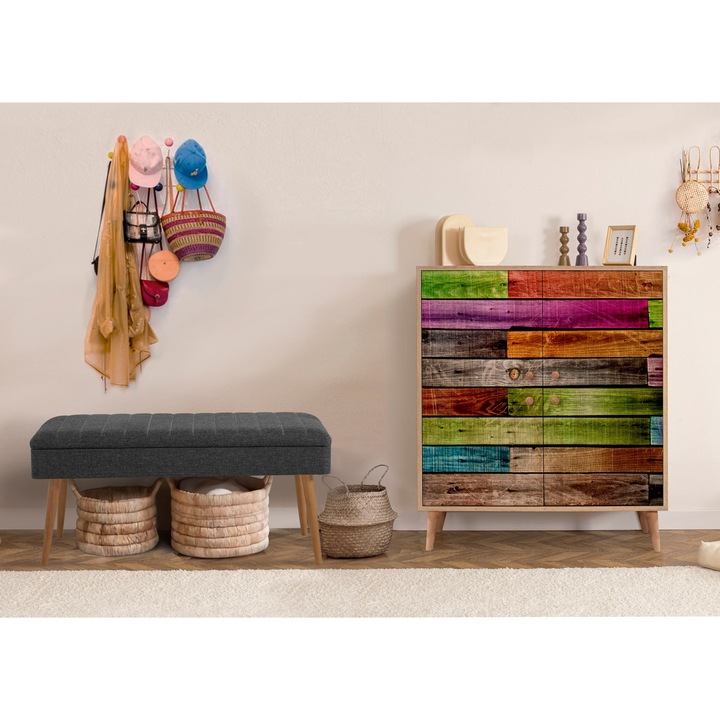 Set mobilier pentru hol, Woody Fashion, 100% melamina, picioare din lemn, 95x111x36cm, 105x49x40cm