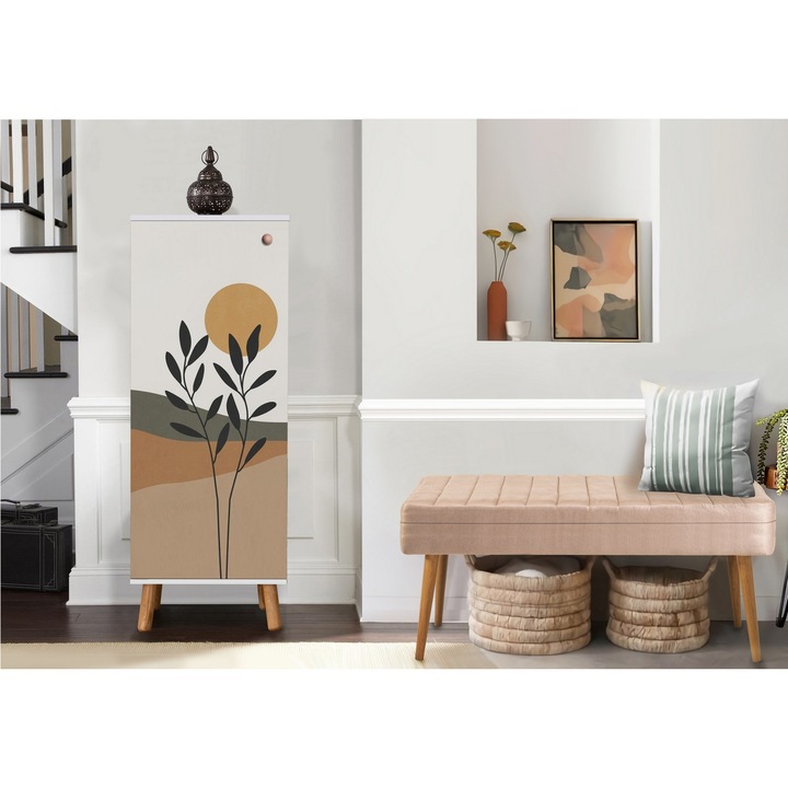 Előszoba bútor szett, Woody Fashion, 100% melamin, fa lábak, 50x135x38cm, 105x50x40cm