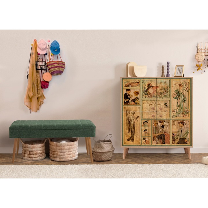 Set mobilier pentru hol, Woody Fashion, 100% melamina, picioare din lemn, 95x111x36cm, 105x49x40cm