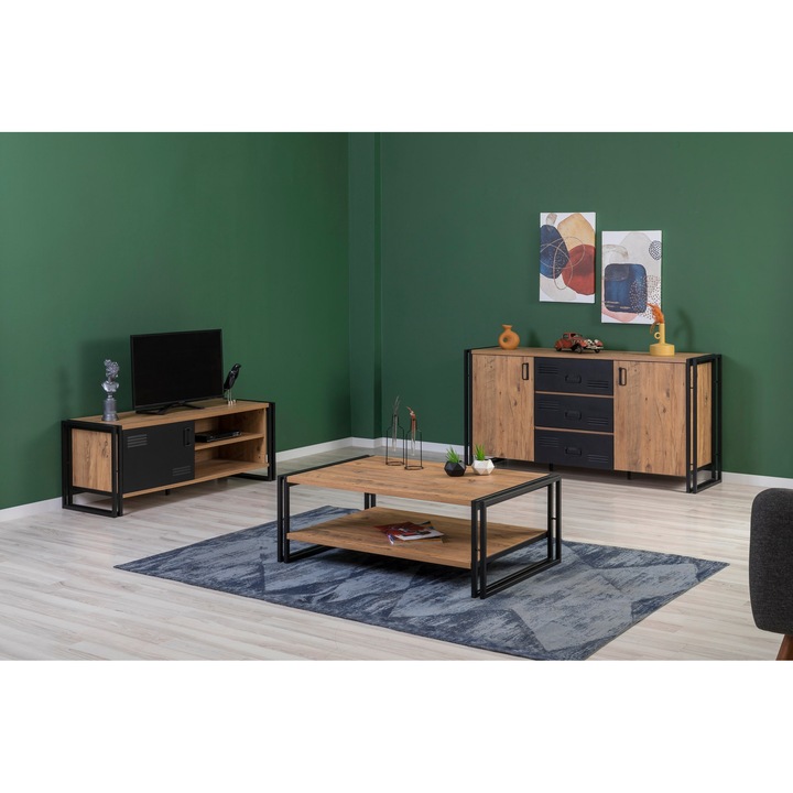 Set mobilier living, Woody Fashion, picioare metalice