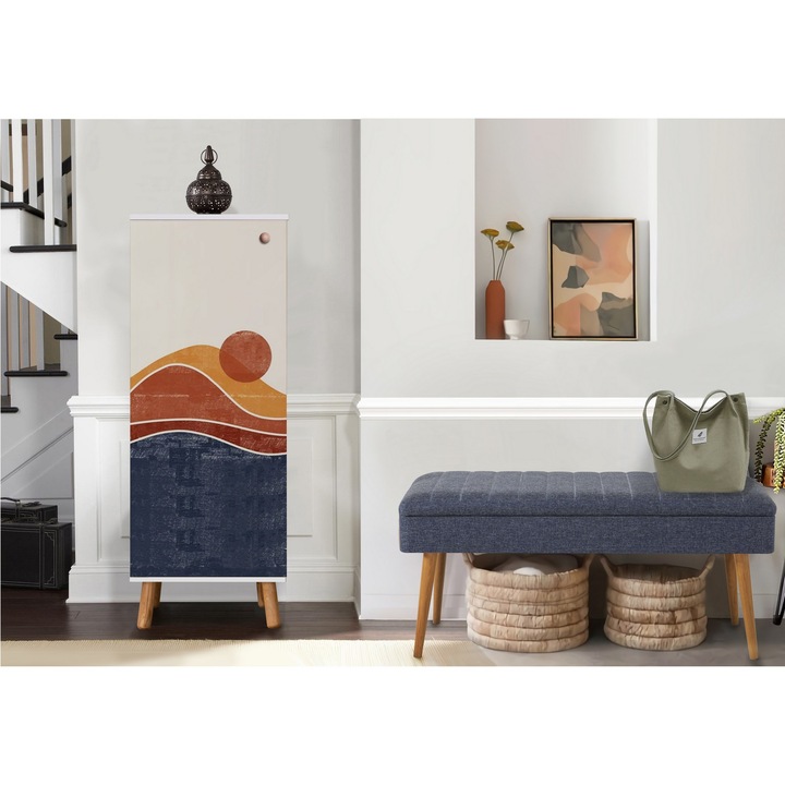 Előszoba bútor szett, Woody Fashion, 100% melamin, fa lábak, 50x135x38cm, 105x50x40cm