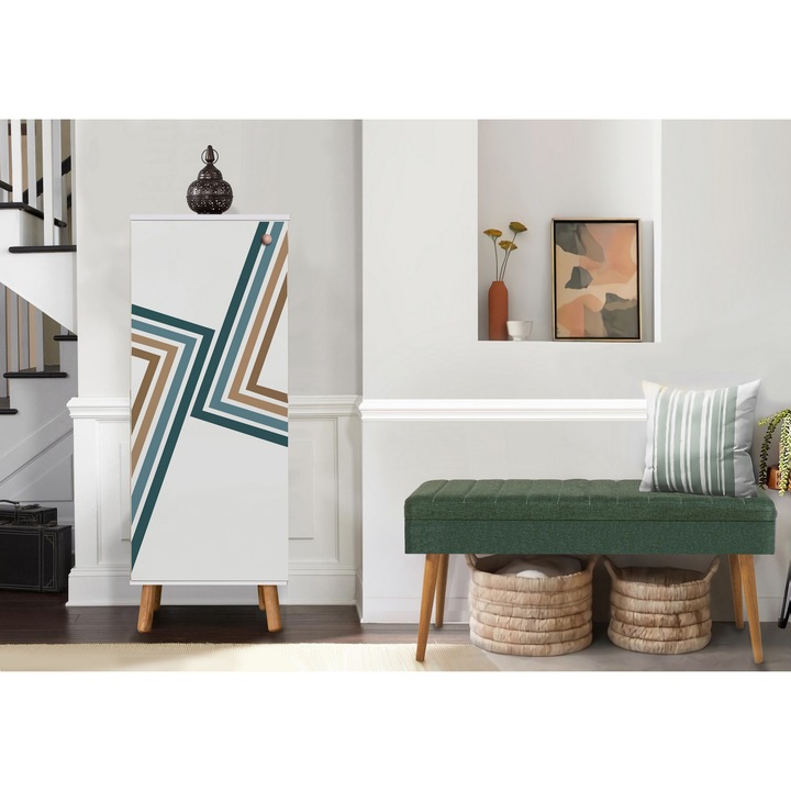 Előszoba bútor szett, Woody Fashion, 100% melamin, fa lábak, 50x135x38cm, 105x50x40cm