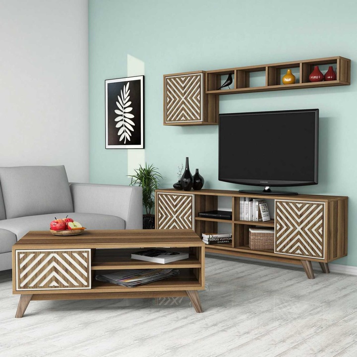 Set mobilier living, Woody Fashion, 100% melamina, 4 piese, 160x56.2x35cm