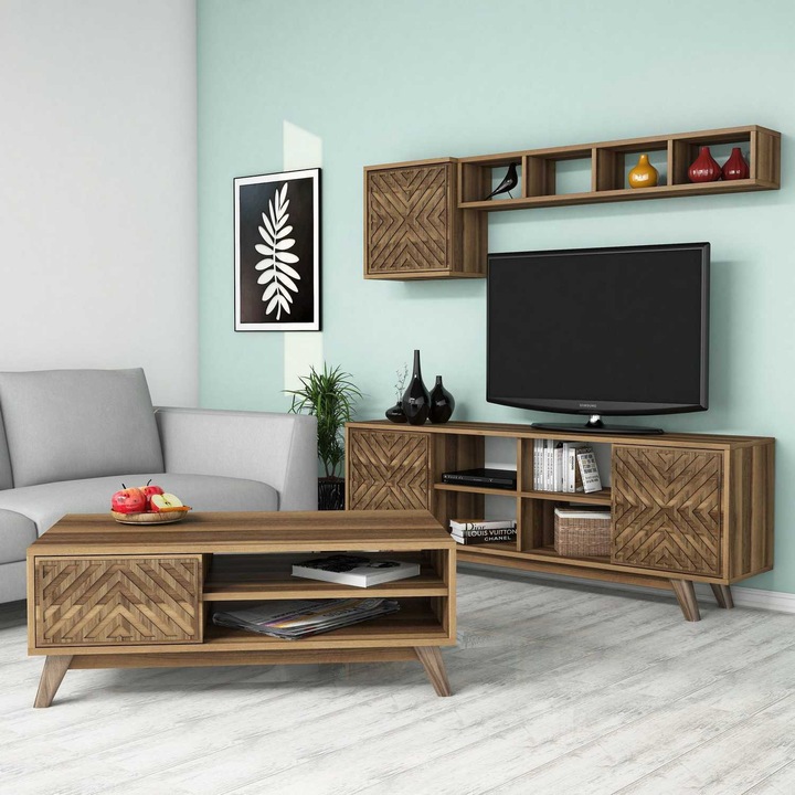 Set mobilier living, Woody Fashion, 3 piese, maro, 160x56,2x35cm