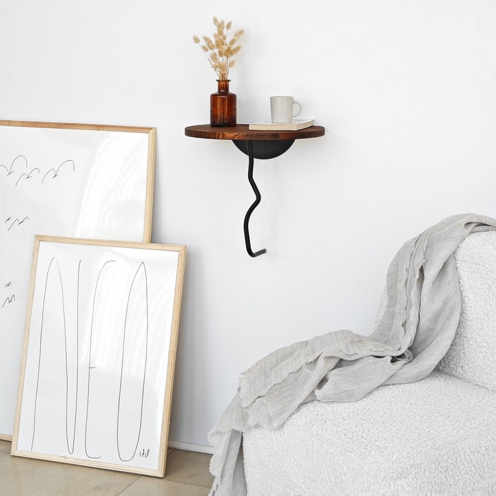 Fali polc, Woody Fashion, 35x35cm, tömörfa, fém