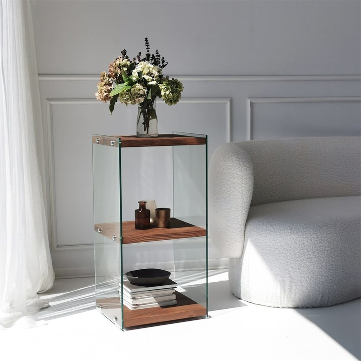 Biblioteca, Woody Fashion, 40x80x35cm, din lemn masiv, sticla securizata, demontabila