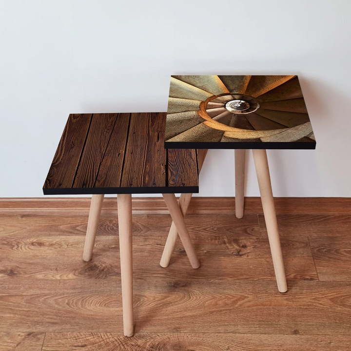 Mese de nasture (set 2 piese), Woody Fashion, 100% MDF, picioare din lemn de fag, 35x35x47cm, 35x35x42cm