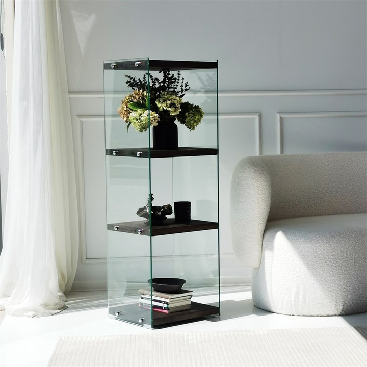 Biblioteca Woody Fashion 40x120x35cm sticla securizata lemn masiv