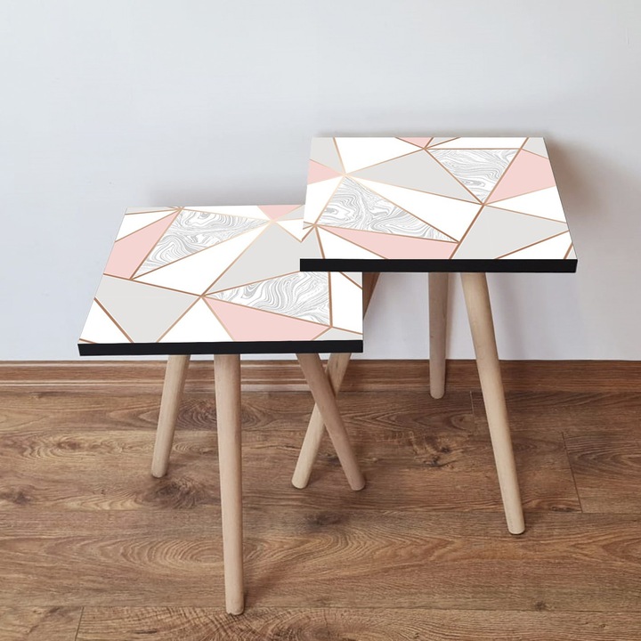 Mese de nasture (set 2 piese), Woody Fashion, 100% MDF, picioare din lemn de fag, 35x35x47cm, 35x35x42cm