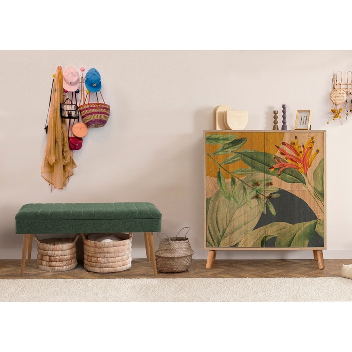 Set mobilier pentru hol, Woody Fashion, 100% melamina, picioare din lemn, 95x111x36cm, 105x49x40cm