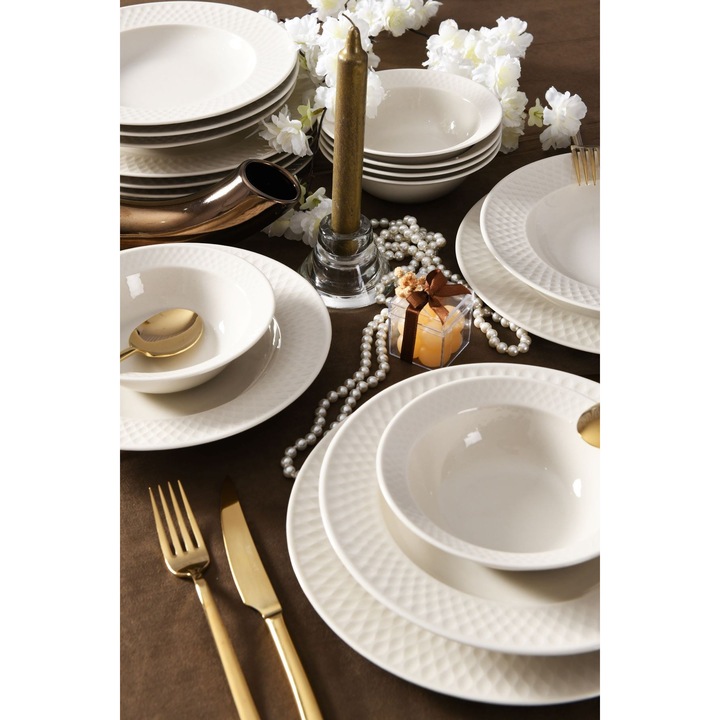 24 darabos Hermia Concept porcelán étkészlet, 6 db 25 cm-es tálalótányér, 6 db 15 cm-es tál, 6 db 19 cm-es desszertes tányér