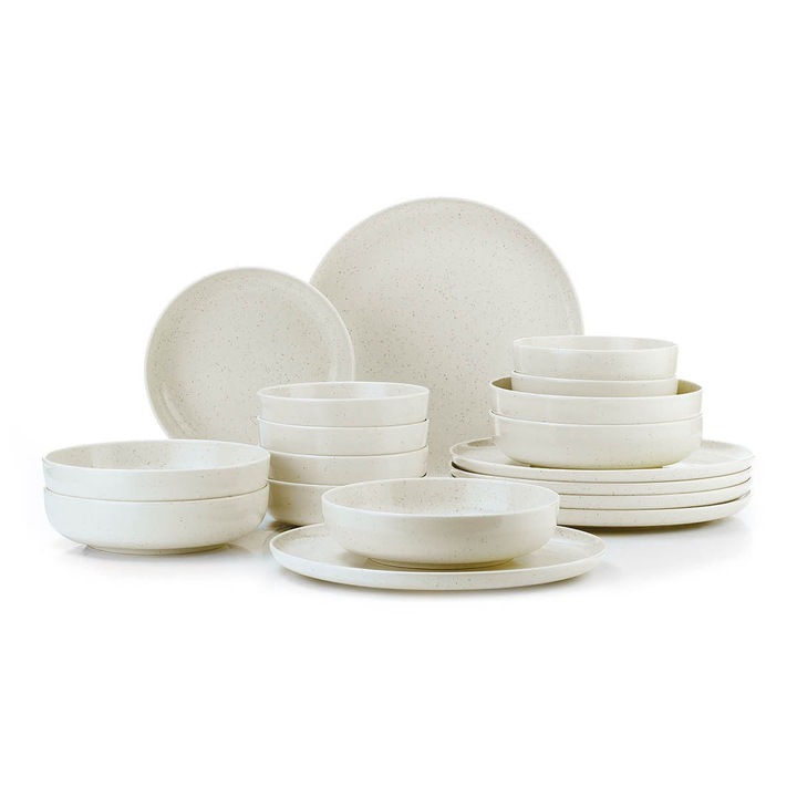 Set de cina 18 piese, Hermia Concept, portelan, 27x27x2,5cm, 21x21x5cm, 15x15x4,5cm