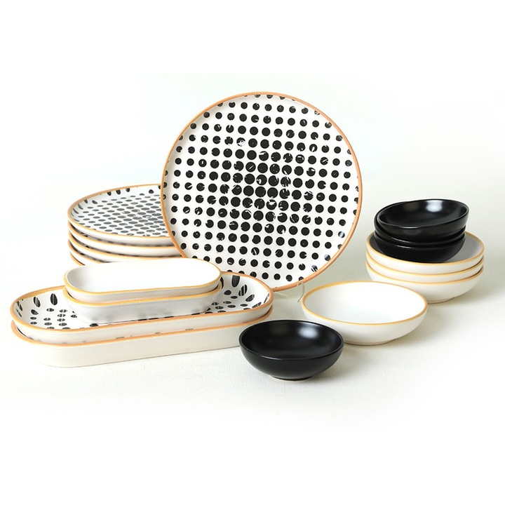 Комплект съдове за хранене от 18 части, Hermia Concept, керамика, устойчив на термични шокове, многоцветен