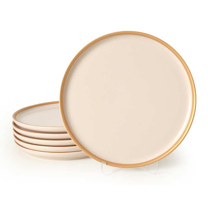 Set de servire prajituri (6 piese), Hermia Concept, ceramica, 22cm, rezistent la masina de spalat vase si cuptor cu microunde