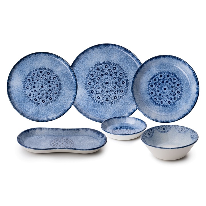 Сервиз за хранене от 27 части, Hermia Concept, порцелан, 6 чинии за сервиране 25 см, 6 чинии за вечеря 18,5 см, 6 купички 14 см, 6 десертни чинии 19 см, 3 чинии лодка