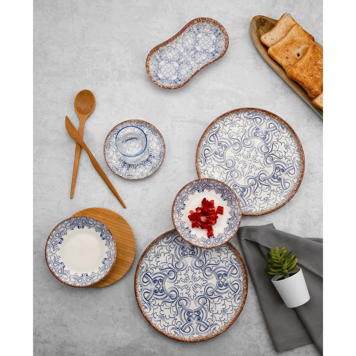 Set de mic dejun (26 piese), Hermia Concept, portelan, 6 farfurii, 6 cesti, 6 farfurii pentru ceai, 2 farfurii pentru barci, 4 borcane pentru gem