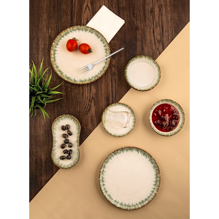 Set de mic dejun 26 piese, Hermia Concept, portelan, sigur pentru masina de spalat vase si cuptor cu microunde