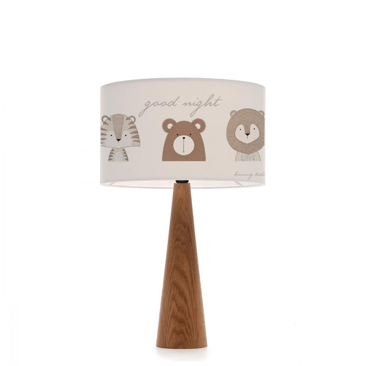 Veioza Opviq 0196, 50% lemn, 50% tesatura, 24x14cm, 38cm inaltime, cablu 150cm