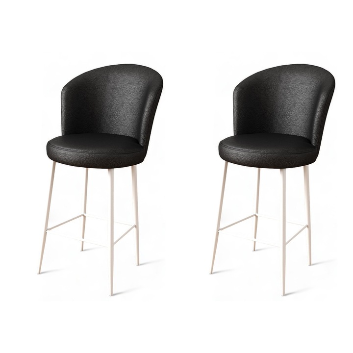 Set de scaune bar, Woody Fashion, 100% metal, piele ecologica, 46x107x40cm, 2 piese