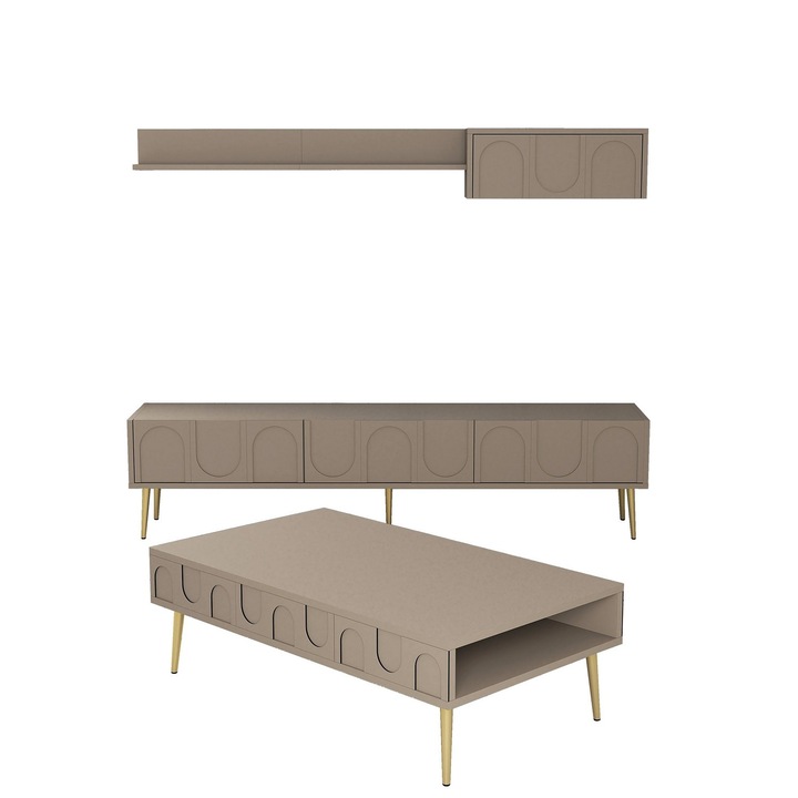 Set mobilier living, Woody Fashion, 2 rafturi, masa de cafea, 180x43x35cm, 105x33,6x60cm