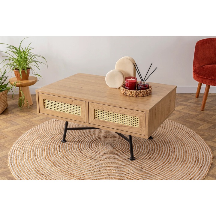 Masa de cafea, Woody Fashion, 90x60cm, 100% melamina, picioare metalice, inaltime 44cm