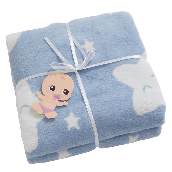 Baba takaró csillaggal - világoskék, színes pamut 8272