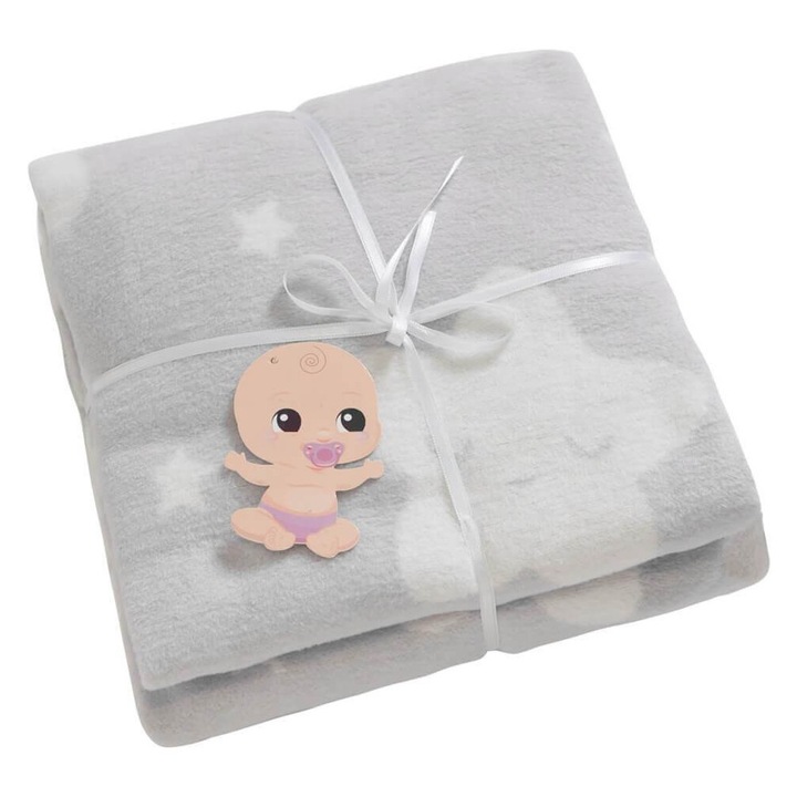 Babatakaró, Színes pamut, csillagok, szürke, 100x120cm