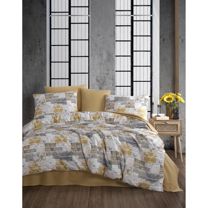 Set cuvertura dubla COLOUR COTTON, 200x220cm, 220x240cm, 2 fete de perna 50x70cm, multicolor