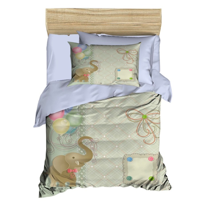 Set lenjerie patut COLOUR COTTON, 100% poliester microsatin, 100x150cm, 120x150cm, 2 perne 35x55cm, multicolor