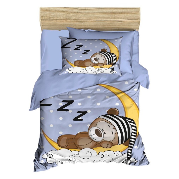 Set lenjerie patut COLOUR COTTON, 100% poliester microsatin, 100x150cm, 120x150cm, 2 perne 35x55cm, multicolor