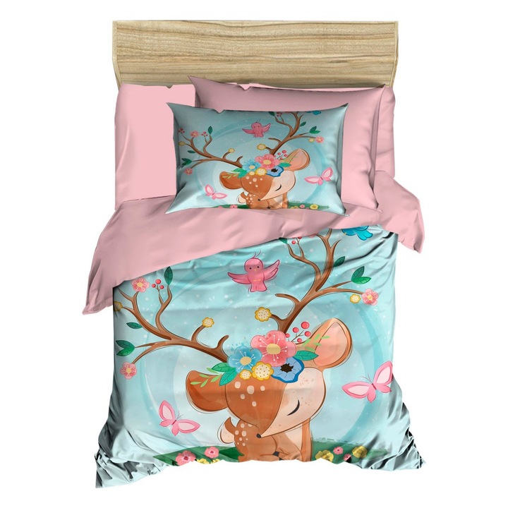 Set lenjerie patut COLOUR COTTON, 100% poliester microsatin, 100x150cm, 120x150cm, 2 perne 35x55cm, multicolor