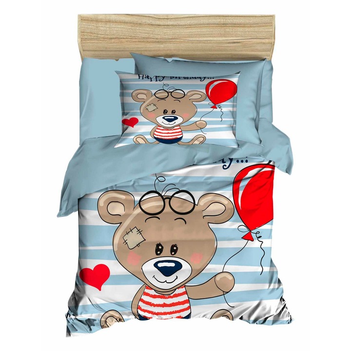 Set lenjerie patut COLOUR COTTON, 100% poliester microsatin si 100% bumbac, imprimeu 3D, multicolor, 100x150cm, 120x150cm, 2 perne 35x55cm