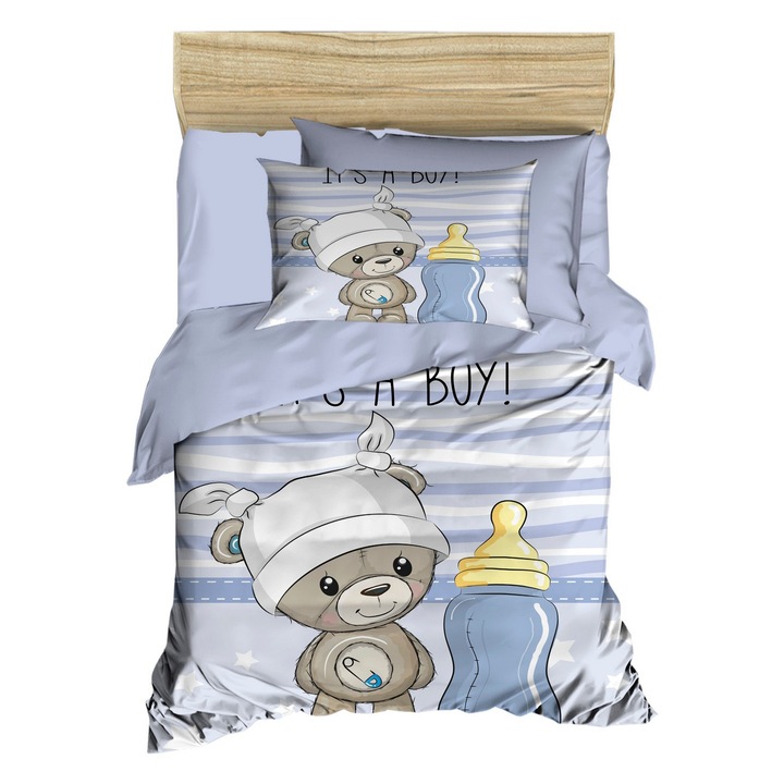 Set lenjerie patut COLOUR COTTON, 100% poliester microsatin, 100x150cm, 120x150cm, 2 perne 35x55cm, multicolor