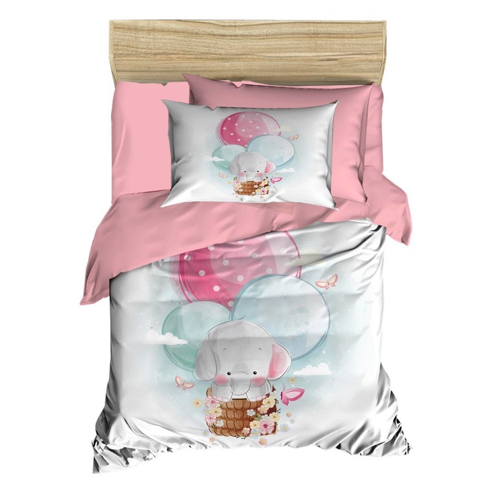 Set lenjerie patut COLOUR COTTON, 100% poliester microsatin, 100x150cm, 120x150cm, 2 perne 35x55cm, multicolor