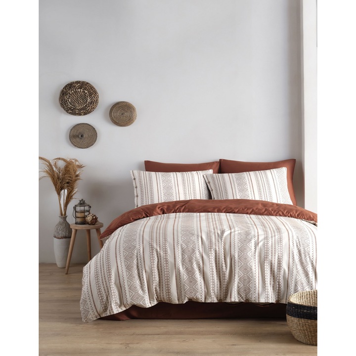 SZÍNES PAMUT ágyneműhuzat-garnitúra, 100% pamut, terrakotta, 200x220cm, 160x200+30cm, 2 db 50x70cm-es párnahuzat, 2 db 70x70cm-es párnahuzat