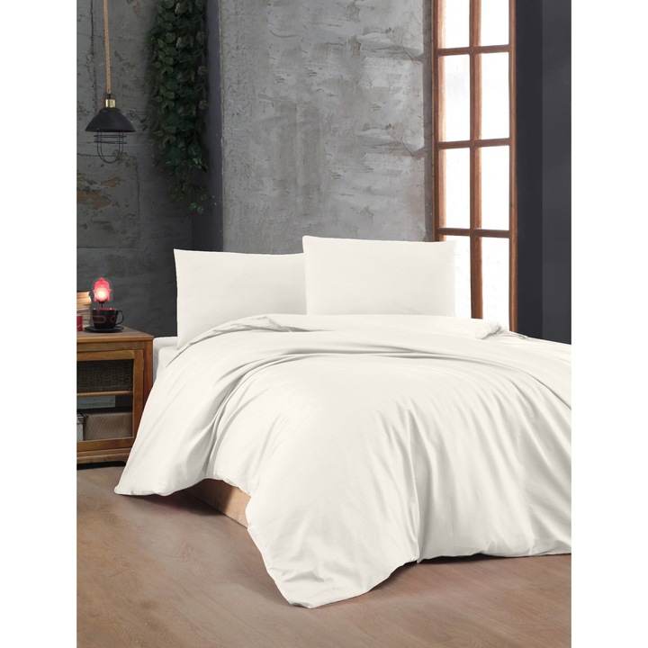 Paplanhuzat-szett/2 párnahuzat SZÍNES PAMUT, pamut, 200x200cm/60x60cm, krémszínű