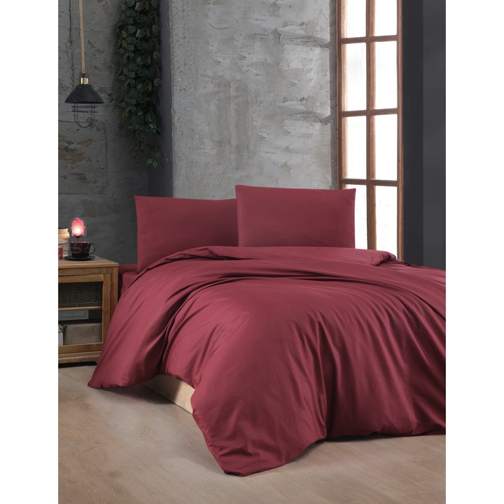 Paplanhuzat-szett/2 párnahuzat SZÍNES PAMUT, 200x200cm/60x60cm, bordó, pamut