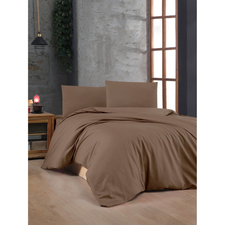 Paplanhuzat/2 párnahuzat szett SZÍNES PAMUT, barna, pamut, 200x200cm/60x60cm