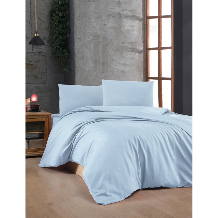 Paplanhuzat/2 párnahuzat szett SZÍNES PAMUT, világoskék, pamut, 240x220cm/60x60cm