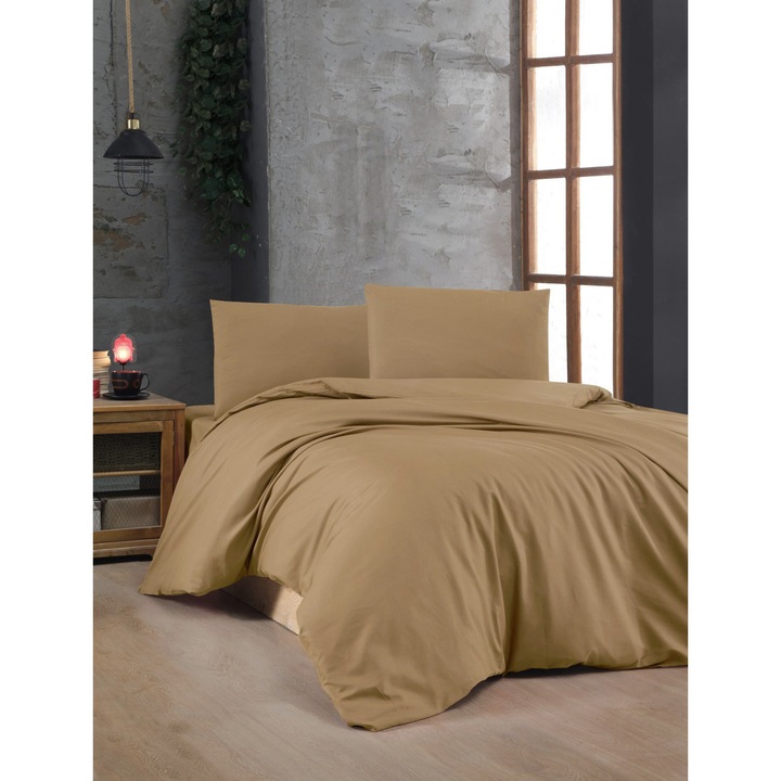 Paplanhuzat/2 párnahuzat szett SZÍNES PAMUT, pamut, világosbarna, 200x200cm/60x60cm