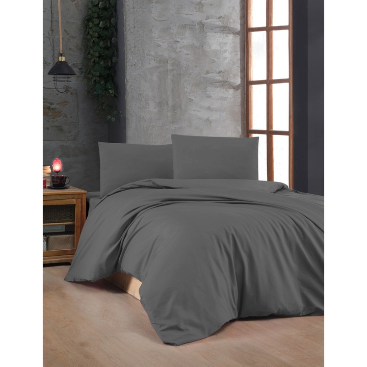 Paplanhuzat/2 párnahuzat szett SZÍNES PAMUT, pamut, antracit, 200x200cm/60x60cm