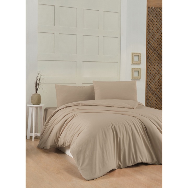 Paplanhuzat/2 párnahuzat szett SZÍNES PAMUT, pamut, bézs, 200x200cm/60x60cm