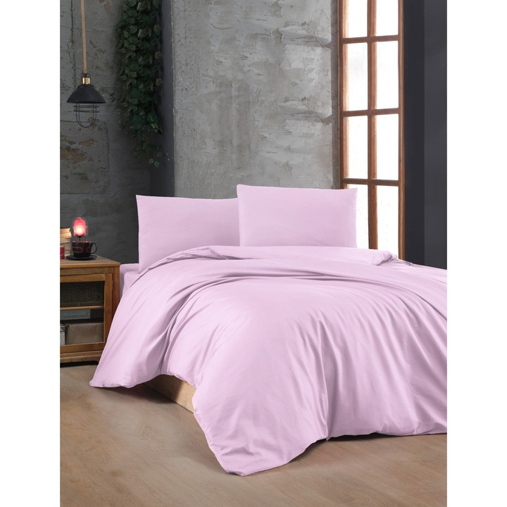 Paplanhuzat/2 párnahuzat szett SZÍNES PAMUT, pamut, lila, 200x200cm/60x60cm