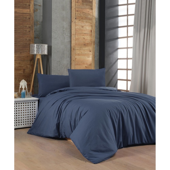 Paplanhuzat/2 párnahuzat szett SZÍNES PAMUT, pamut, 240x220cm/60x60cm, sötétkék
