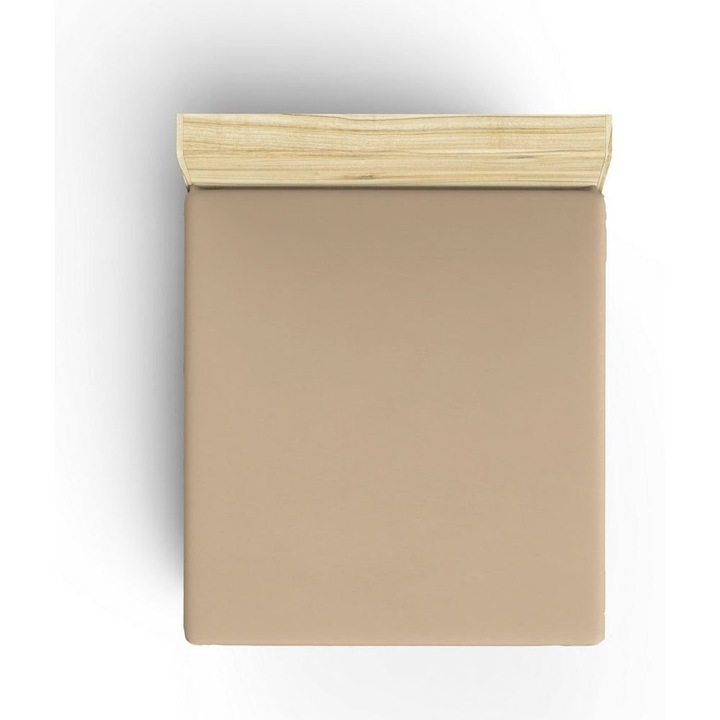 Cearceaf de pat king ranforce, COLOUR COTTON, bumbac 100%, bej, 160x200+30cm
